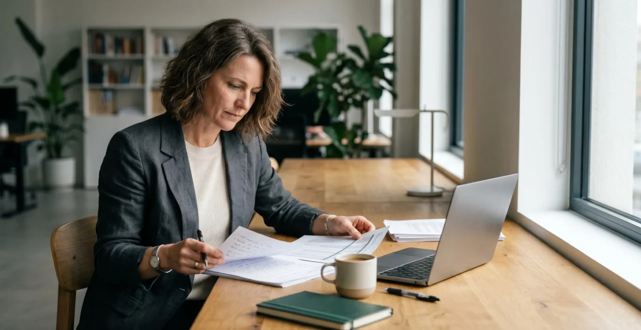 Photographie d'un entrepreneur étudiant des documents financiers dans un bureau moderne avec un éclairage naturel