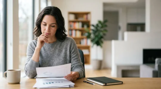 Professionnel analysant des données financières pour un projet immobilier