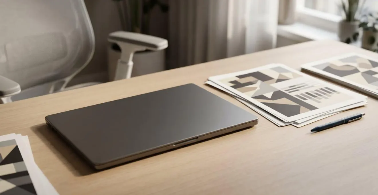 Bureau minimaliste avec documents financiers et ordinateur portable symbolisant la gestion d'entreprise TPE