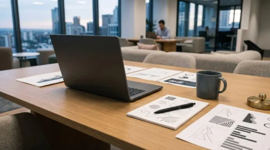 Bureau moderne avec documents financiers et graphiques de trésorerie d'entreprise