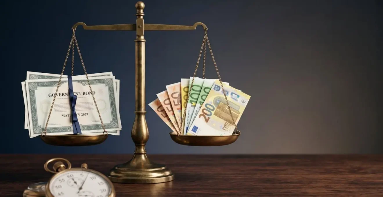 Composition éditoriale représentant l'univers des obligations et des investissements à revenus fixes