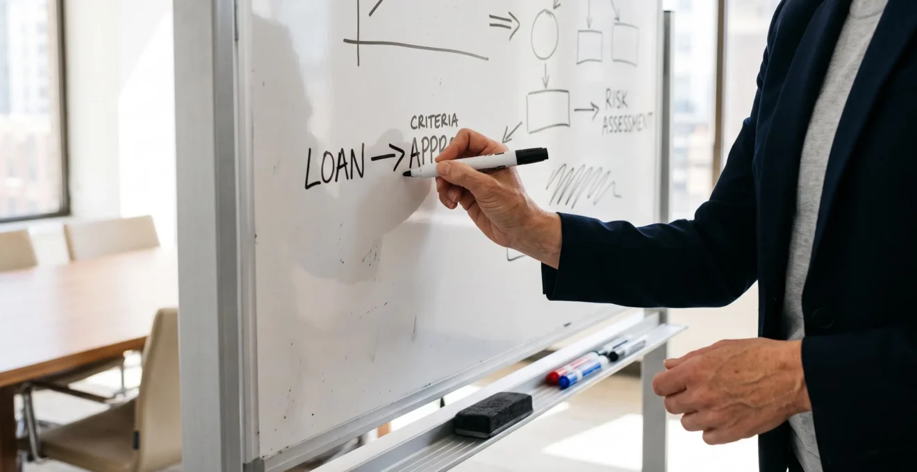 Un gestionnaire écrit des règles de plafond sur un tableau blanc.